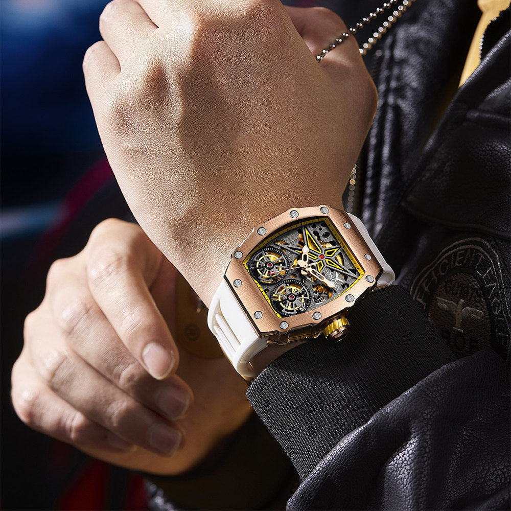 Reloj automático para hombre con esqueleto y volante de inercia