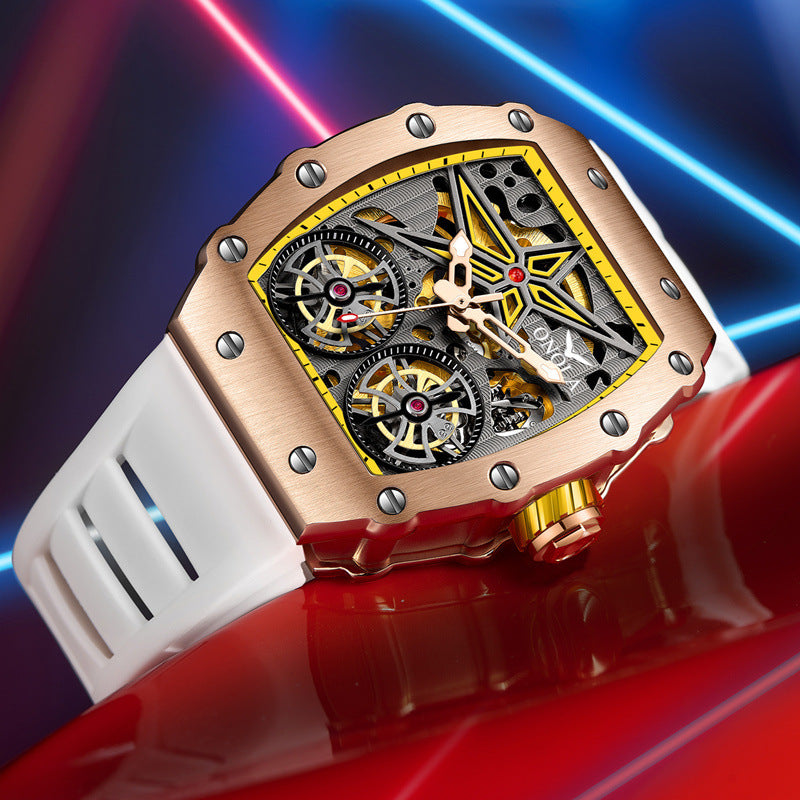 Reloj automático para hombre con esqueleto y volante de inercia
